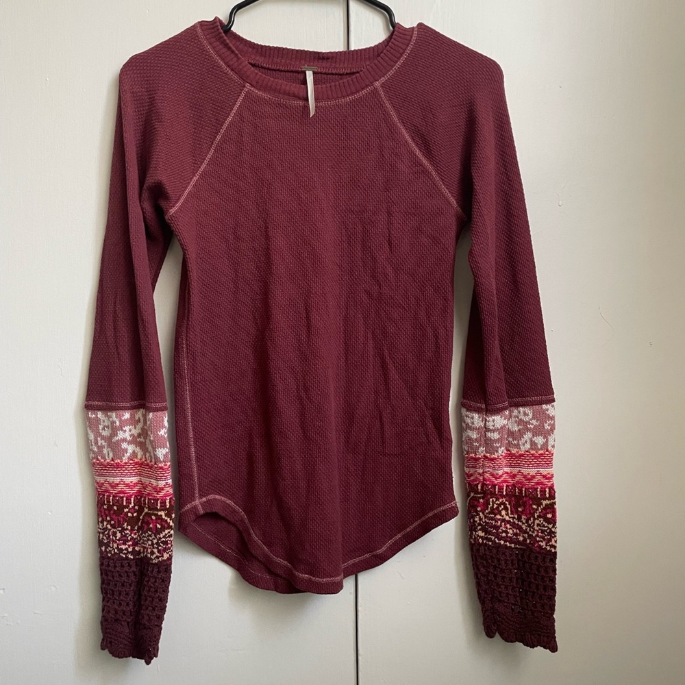 Free People Burgundy Long Sleeve Top